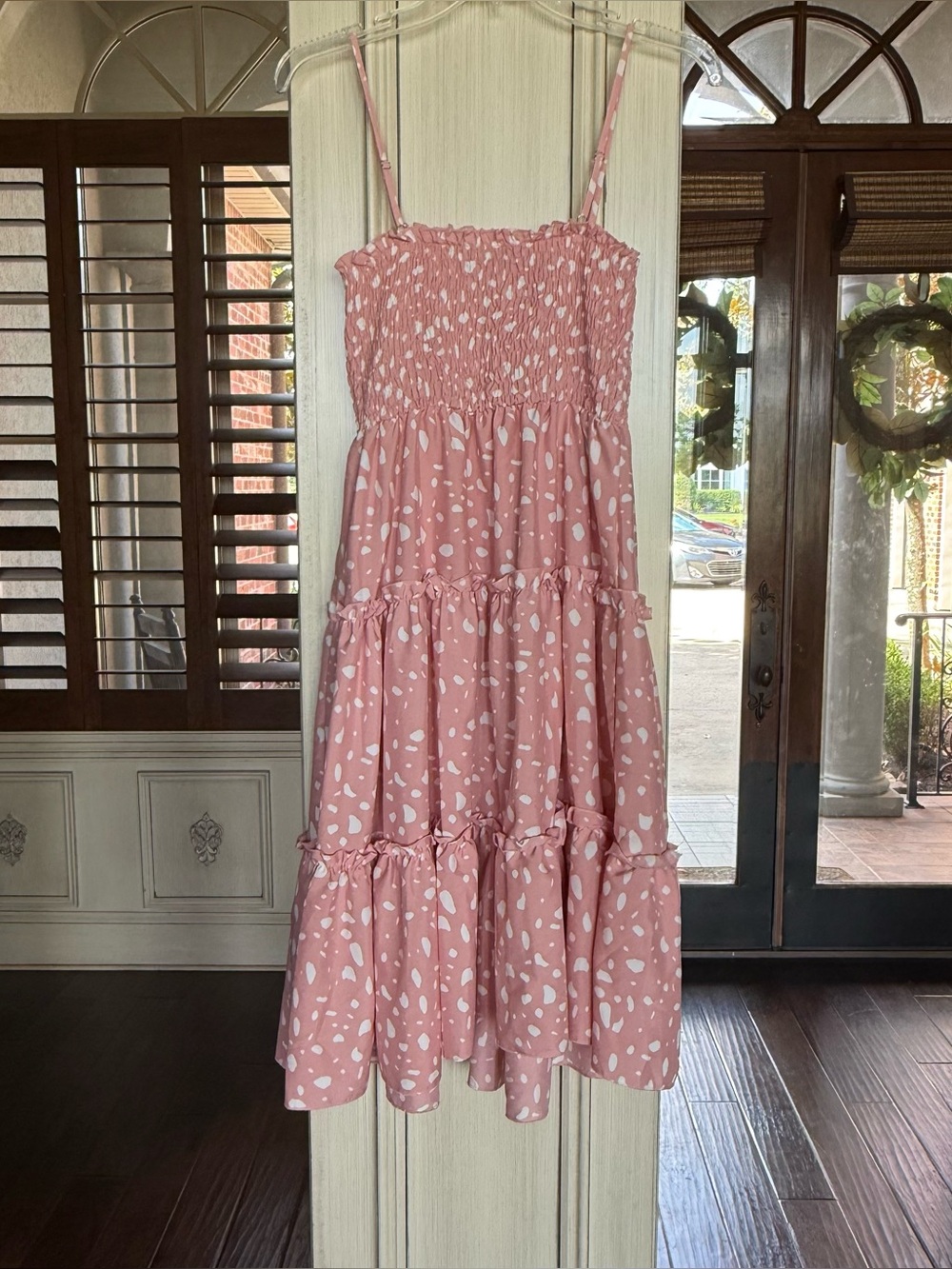 SHEIN women’s Pink Spotted Smocked Tiered Sundress size XS